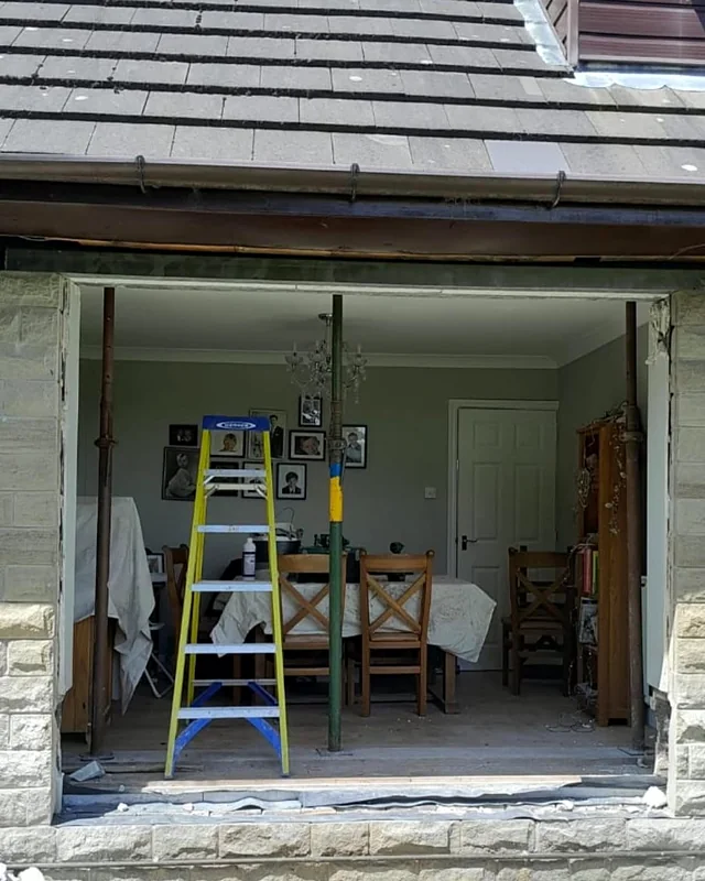 The new opening formed in a stone wall